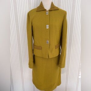 Philosophy di Alberta Ferretti Vintage Wool Mod Jacket Skirt Suit Mustard Yellow